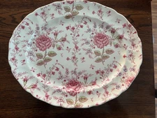 Rose Chintz Pink Oval Serving Platter by Johnson Bros Made In England 13 3/8x11”