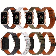 Sewing Thread Leather Bracelet Strap For Apple Watch Series Ultra2 9 8 7 6 5 SE