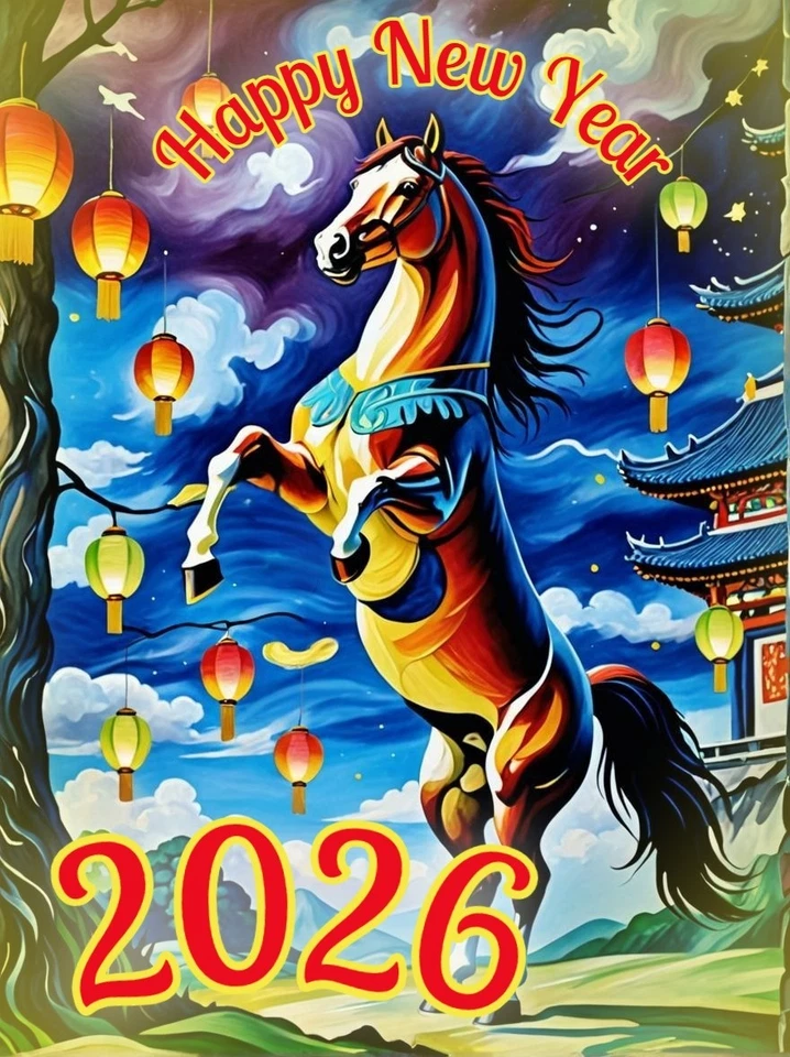 TRENDING TEXTILES Happy New Year Chinese Year of The Horse Greeting Card Cards Horses 2026 Size A5