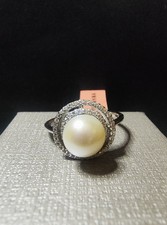 925 Sterling Silver Ring with White Pearl Ring Size 10