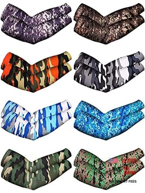8 Pairs Unisex Arm Sleeves with Thumbhole UV Sun Protection Diverse Camouflage