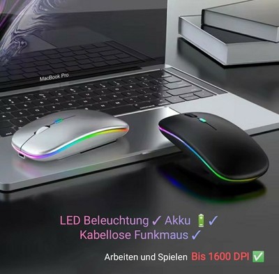 LED USB Wireless Funkmaus Computer Notebook Pc Laptop 2,4Ghz 1600DPI Akku   NEU