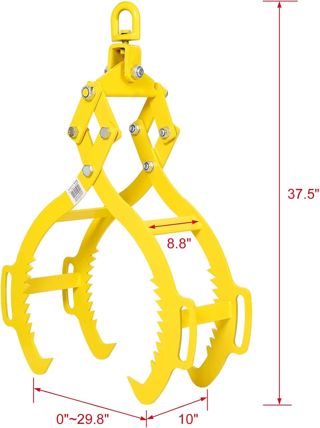 Log Lifting Tongs 28"Steel 4-Claw Grapple|Swivel Hook  for Crane Backhoe Loader