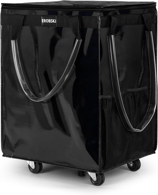 (Large,Black) Reusable Grocery Bag on Wheels, Foldable Rolling Tote, Carries up 