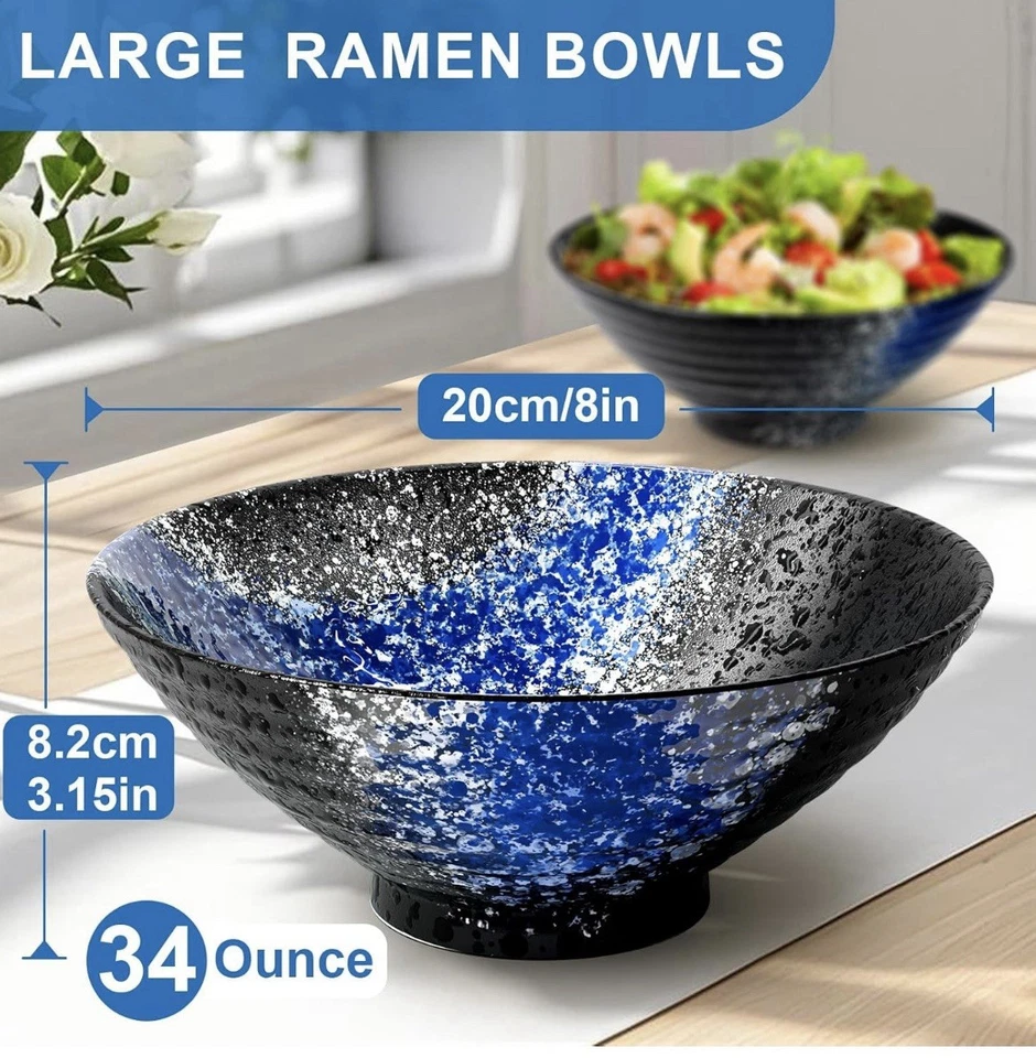 Ramen Schalen Japanische Nudeln Schüssel x2 Schwarz & Blau Löffel & Essstäbchen | M&W