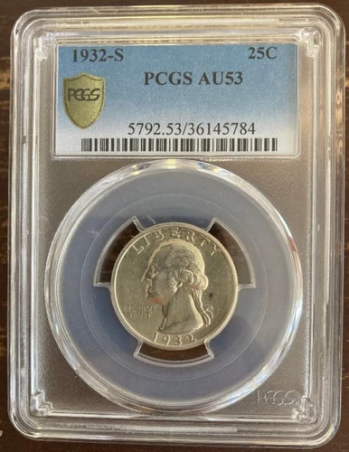 1932-S San Francisco Silver Washington Quarter PCGS AU53 Key Date Gold Shield