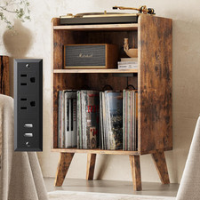 Record Player Stand, Turntable Stand with Record Storage and Charging Station