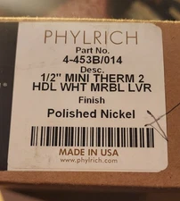 Phylrich 4-453B/014  MINI THERM 2 ... 1/2 "  POLISHED NICKEL WHITE MARBLE  (NEW)