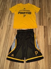 Adidas Pittsburgh Pirates Boys Sz Small 8 Outfit Cotton T-shirt Dri-fit Shorts