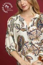 UMGEE Boho Paisley Puff Sleeve Blouse - Cream
