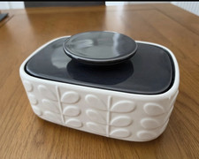 Orla Kiely Ceramic Covered Butter Dish with Lid, Dark Grey & White, Safe