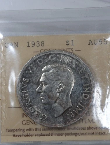 1938 Canada George VI Silver Dollar ICCS AU55 - Key Date
