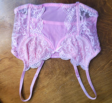 #19 Women’s Pink Lace Longline Bra Bralette Semi-Sheer Adjustable Straps S