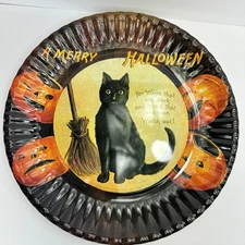 Halloween Round Snack Tray Vintage Style Black Cats 16" Serving Tray Melamine