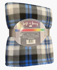 Glencoe Check Polar Fleece Blanket Throw Sofa Bed Soft Throwover Blue Grey New