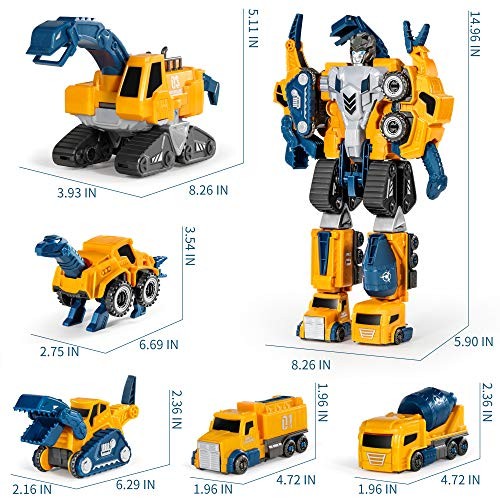 Toddler Robot Construction Vehicles Set – 5Pcs Transforming Robots for Yellow - Picture 7 of 8