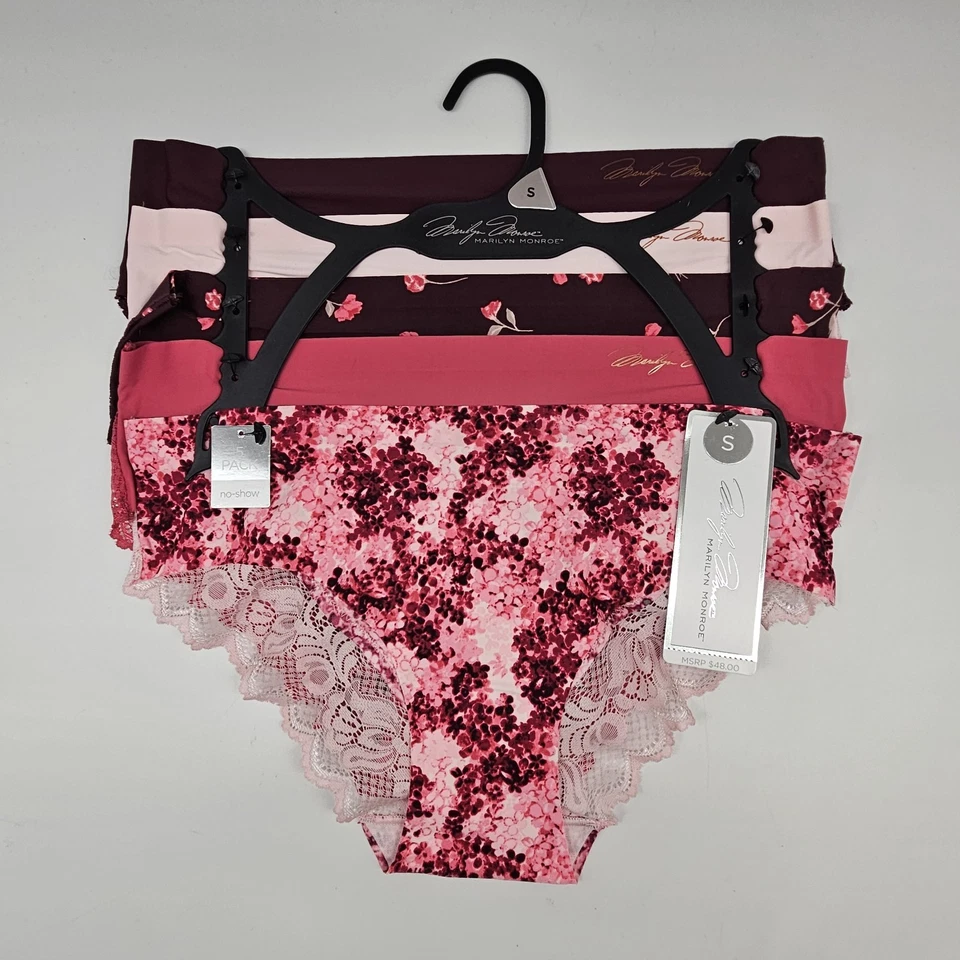MARILYN MONROE 5 件装女式 S M L XL 无花边尼龙内裤栗色粉色紫红色 — 第 2/4 张图片