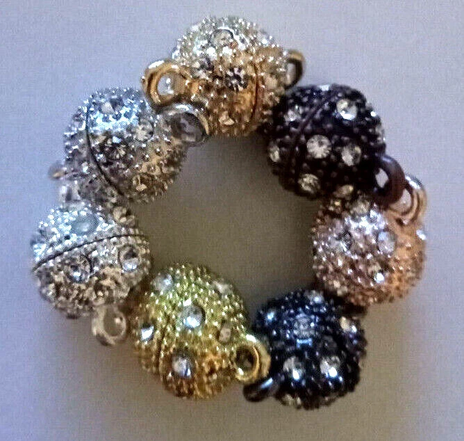 MARKENLOS Magnetverschluss Kugel mit Strass 10 mm 8 mm silber gold bronze rose gun metall