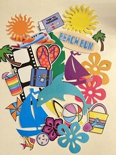 Beach Vacation 28 Paper Die Cuts: Tropical Flowers, Palm Trees, Dolphin, Sun