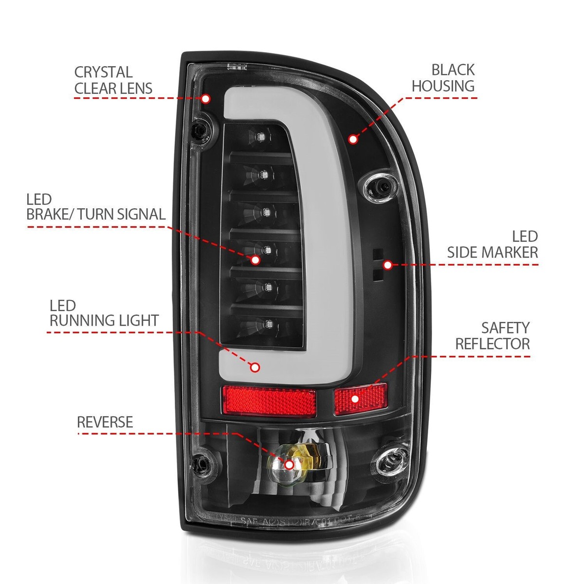 Eagle Eyes Black Tail Lights - Full Pair For 1995-2000 Toyota Tacoma Pickup (96, 97, 98, 99 Models)