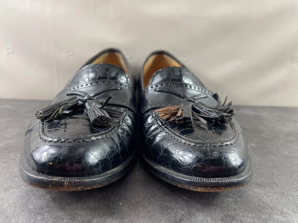 Mocassim Johnston & Murphy Cellini masculino preto 8,5M patente crocodilo em relevo borla - Imagem 3 de 4