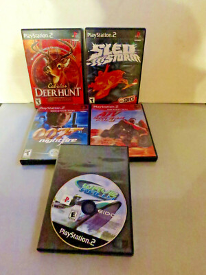  PS2 Lot of 5 Off Road Fury, Sled Storm,Deer Hunt, Nightfire,Wave Rally 2/Instru
