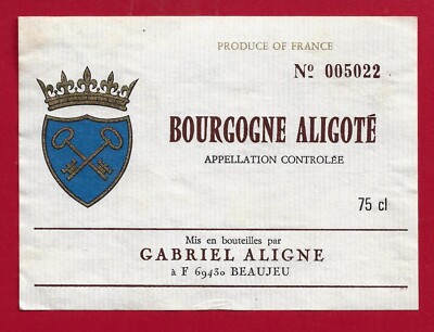 86/08 Etikett BURGUND Aligoté, Mise Gabriel ALIGNE à 69430 BEAUJEU N°005022