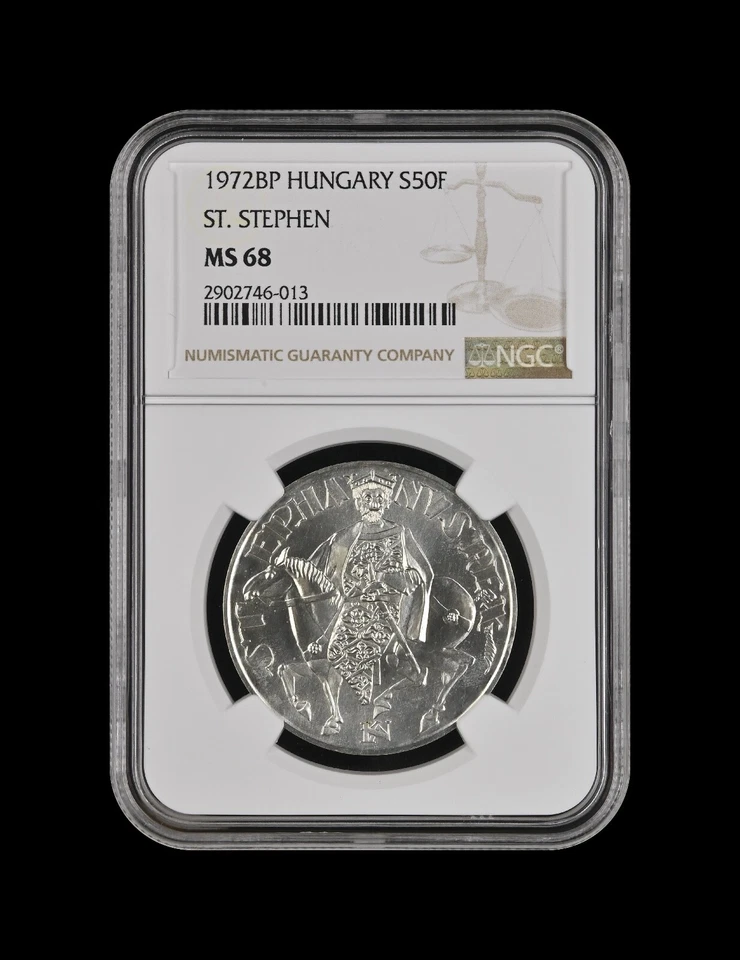 HUNGARY. 1972, 50 Forint, Silver - NGC MS68 - Top Pop 🥇 Saint Stephen, RARE - Image 2 of 4