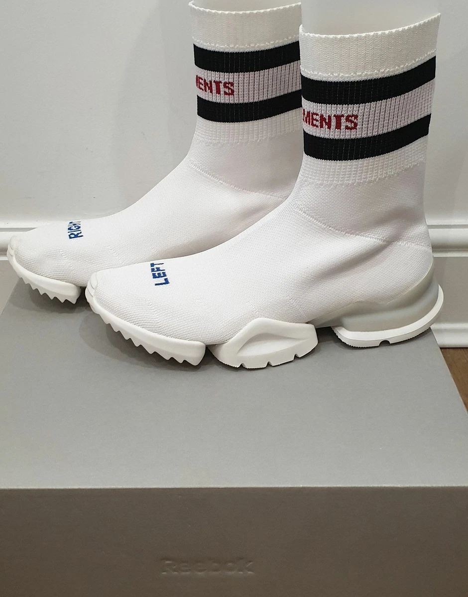 REEBOK VETEMENTS White Sock Pumps Leather Fabric Sneakers Trainers UK6.5 NEW!