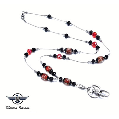 Black Opal Topaz Beaded Women's Pretty ID Badge Key Holder Necklace Lanyard New