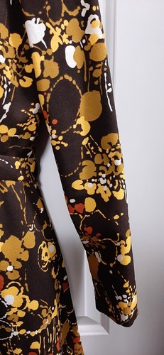Vintage Handmade 70's Polyester Long Dress Long Sleeve Brown Floral Retro - Picture 3 of 7