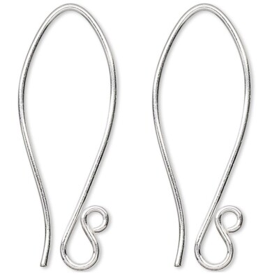 Ear Wire, 10 Pair Sterling Silver 19 Gauge 35mm Folded Fishhook with Loop