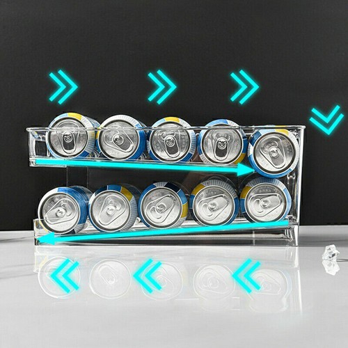 2Tiers Soda Can Dispenser Foldable Holder Organizer Rack Fridge Shelf For 10 Can - Picture 7 of 13