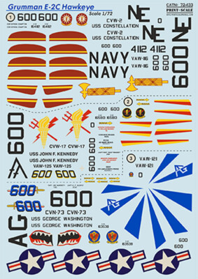 Decal for Grumman E-2C Hawkeye Part-2, Aircraft scale 1/72 Print Scale 72-433
