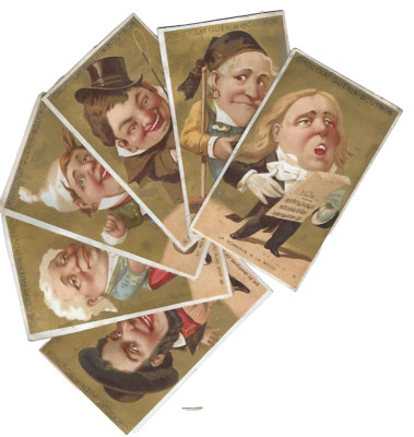 5 anciens chromos pub Guérin Boutron  fond or  hommes caricatures métiers