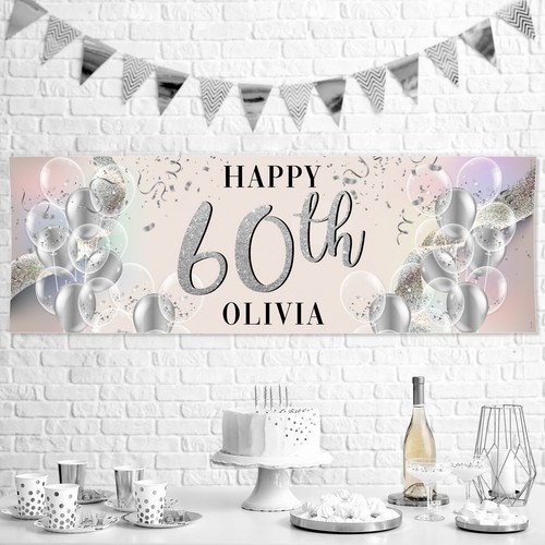 Personalised 60th Happy Birthday Banner | 60th Birthday Party Decorations Banner - Picture 2 of 7