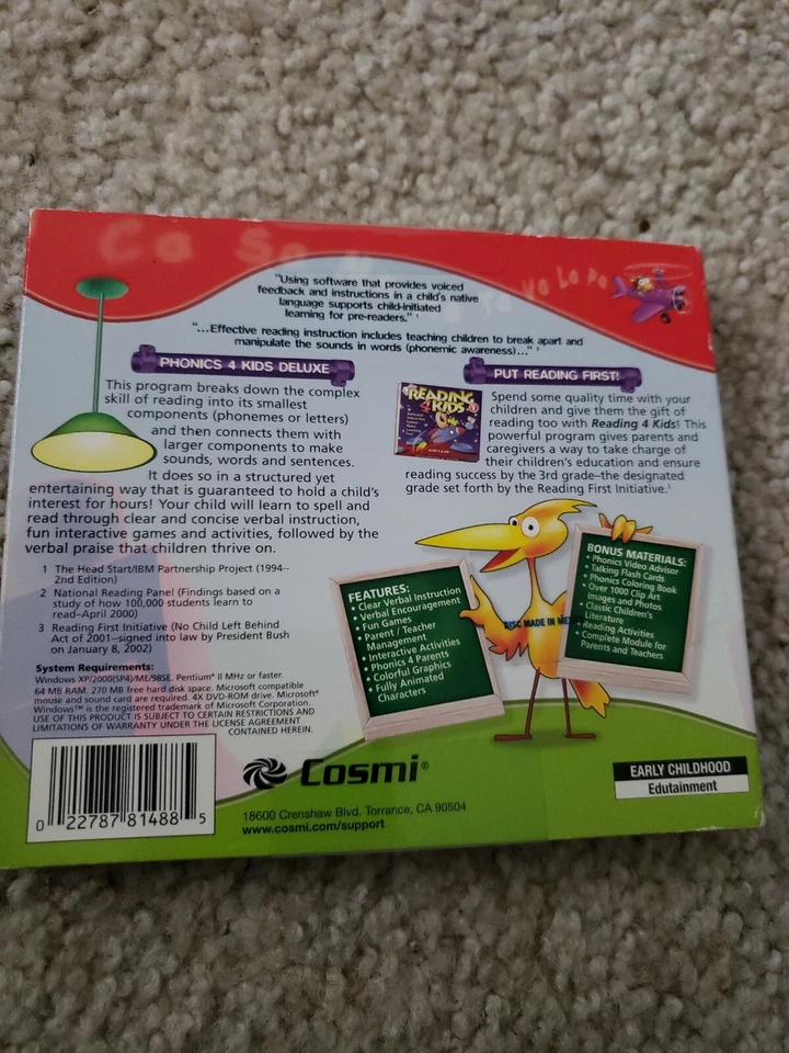 Cosmi Deluxe Phonics 4 Kids Software Windows PC New and Factory Sealed - Image 2 of 3