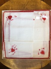 VINTAGE Handkerchief Lot Valentine's Day Hankies in Gift Box Heart Hankies
