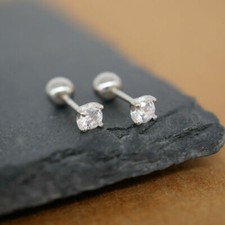 Sterling Silver Solitaire Zirconia CZ Screw Back Ball Stud Earrings A4117