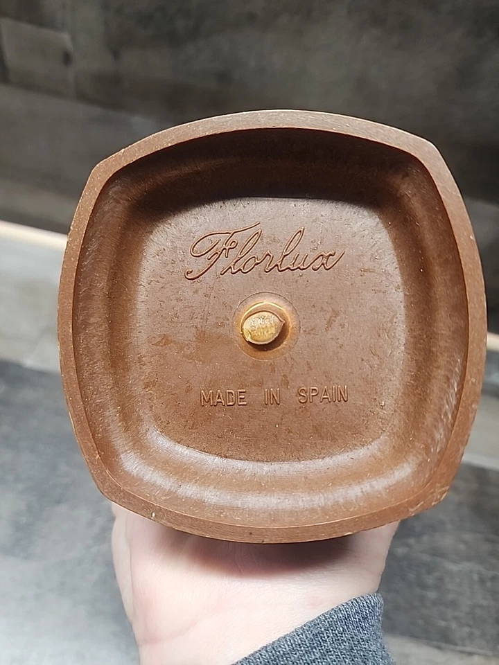 Florero Florero Florero Vintage Retro Plástico Marrón Madera Grano España Foto 3 de 4