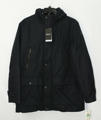 DKNY Men's Fleece Removable Hood Heather Quilted Jacket, Navy, Size L, $275, NwT