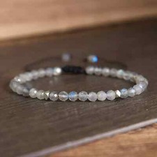 High Flash 4mm Labradorite Crystal Gemstone Faceted Beads Dainty Bracelet