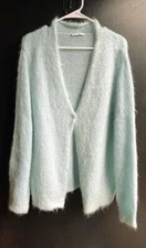 Hubert Gasser Sweater Womens M Pale Blue Wool Long Sleeve Cardigan Fuzzy Italy