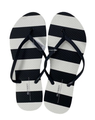 Old Navy Flip Flop Strips Black White Rubber Sandals Women's