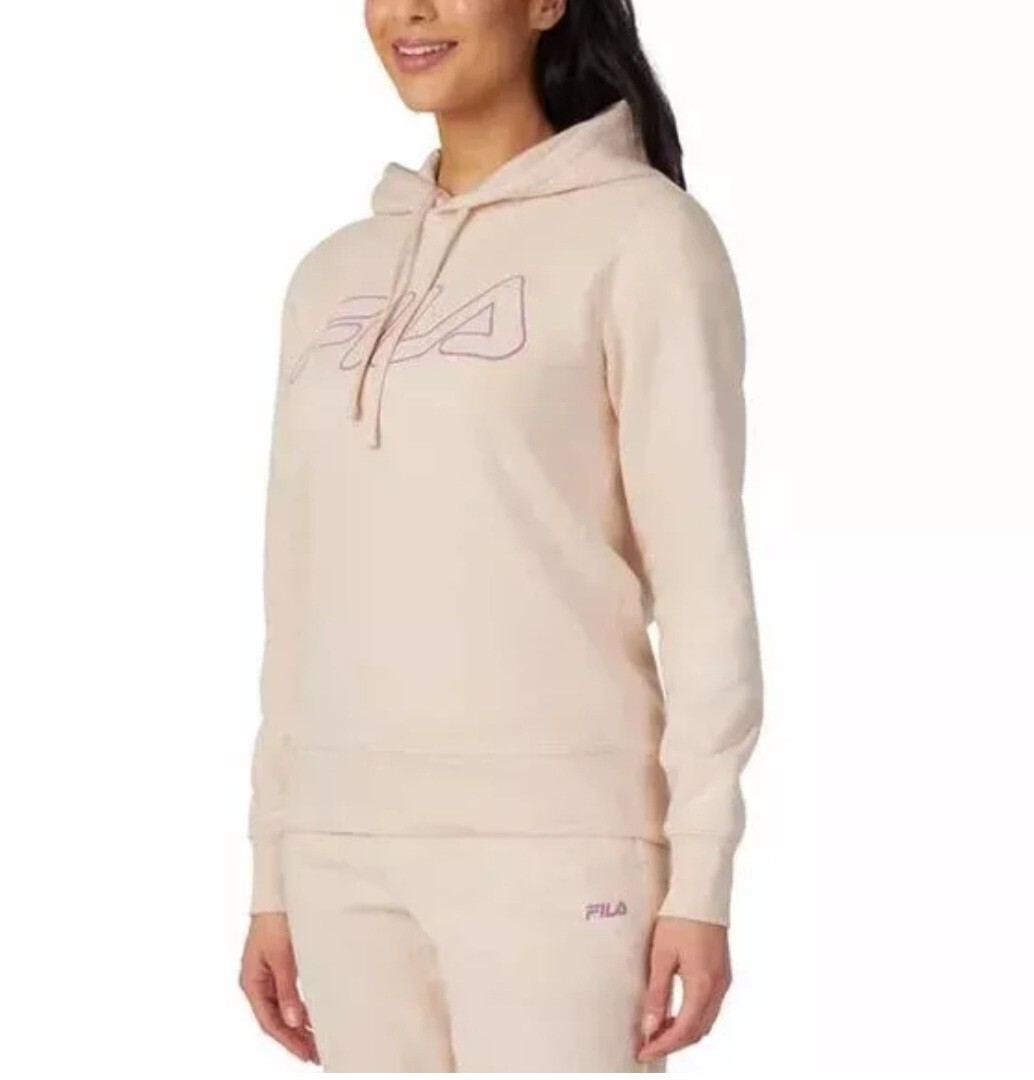 Nuova felpa con cappuccio donna Fila logo coulisse costine cintura polsini crema L