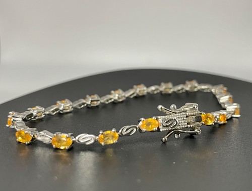 Tennisarmband 2,6 kt echter orangefarbener Feueropal 925 Sterlingsilber 7,25 Zoll - Bild 6 von 7