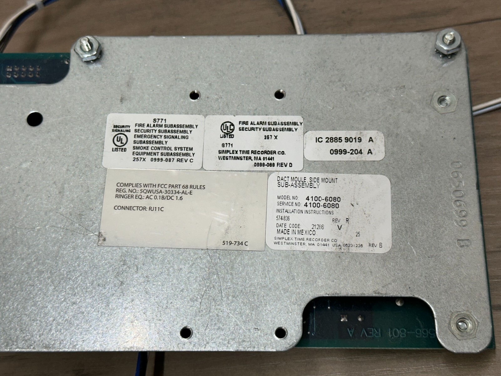 Simplex 4100-6080 DACT MOULE Fire Alarm Side Mount Sub Assembly Board S771