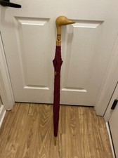 Vintage 1980s ARAMIS Maroon "Fowl Weather" Wood Look Mallard Duck Head Umbrella