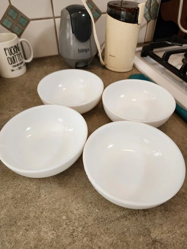 Vintage Fire King Oven Ware 5" White Milk Glass Cereal Chili Soup Bowl Set 4 Lot