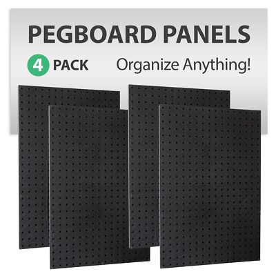 WallPeg 4 Black Plastic Peg Board Panels-96  Wide Garage Tool Pegboard Organizer